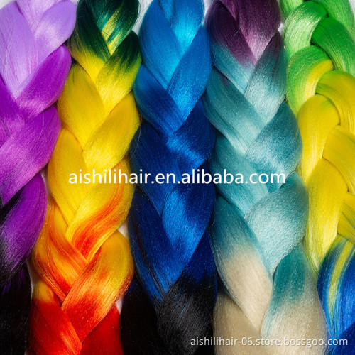 Aishili wholesale 64 inches 165g ombre pre stretched synthetic x-pression jumbo crochet braiding hair